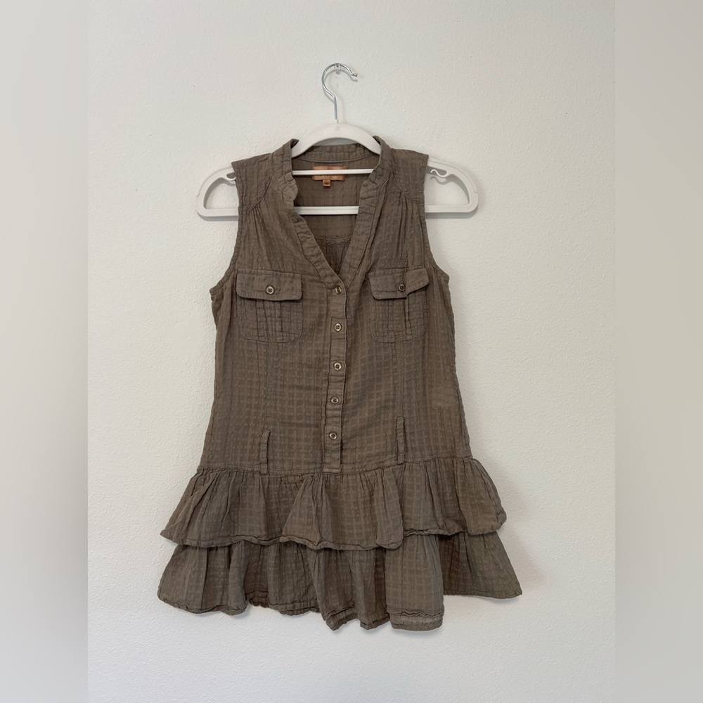 Ashley Washed Green Textured Ruffle Sleeveless Top
